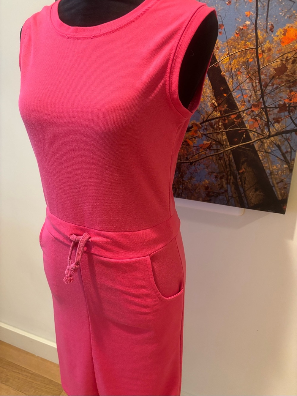 Sleeveless Drawstring Pocket Dress - Hot Pink